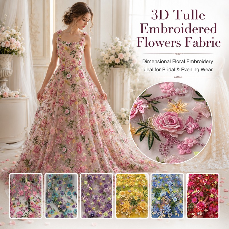 Tissu en tulle brodé floral 3D - Wedding Dress Supply avis et prix